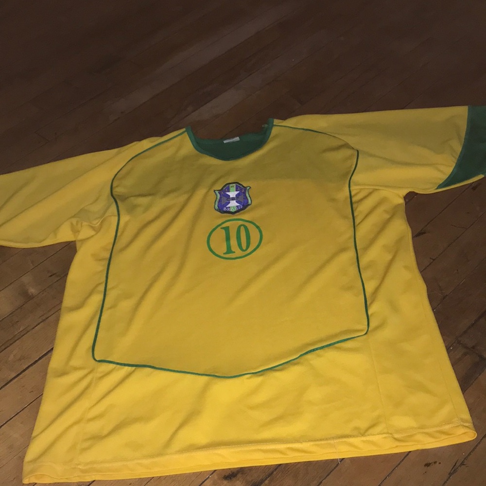 Brazil Ronaldhino League Men's Yellow and Green Soccer Jersey with Number 10